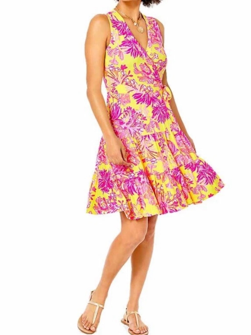 Lilly Pulitzer Yellow Mini Dress with Pink Floral Print